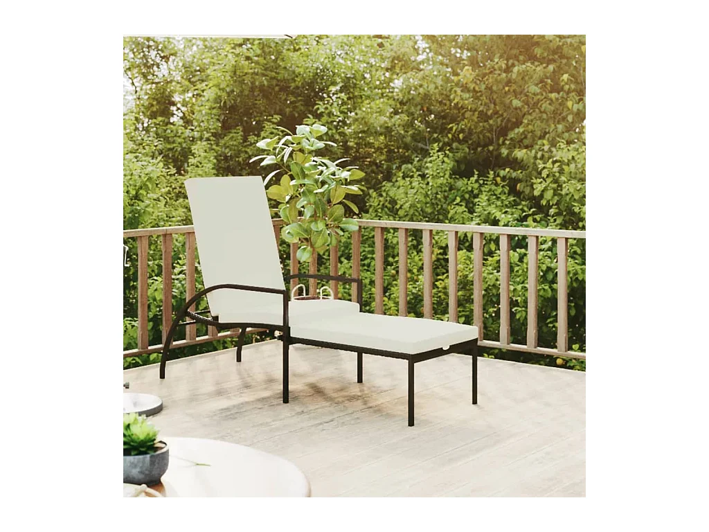 Loungestoel met voetenbankje Zwart gevlochten hars