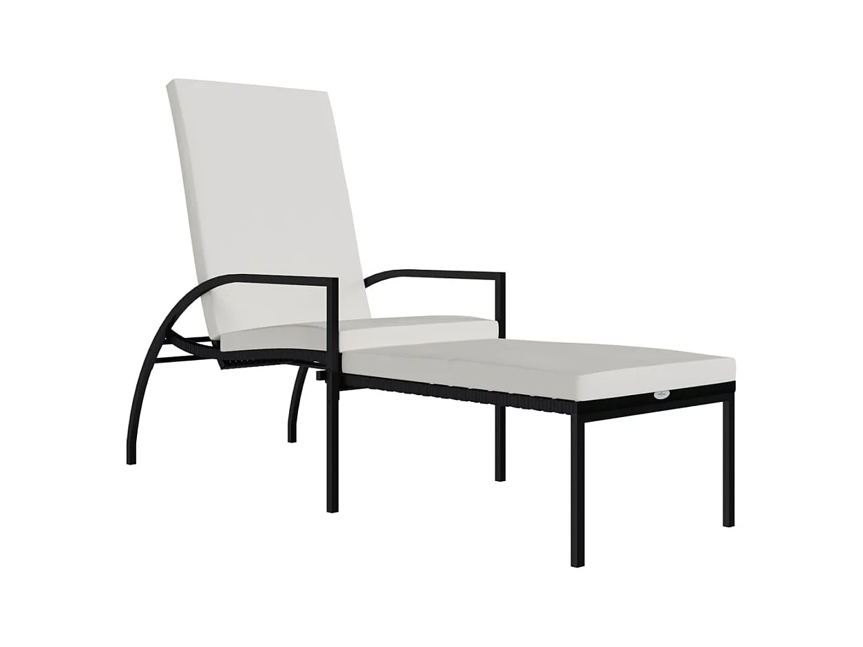 Loungestoel met voetenbankje Zwart gevlochten hars