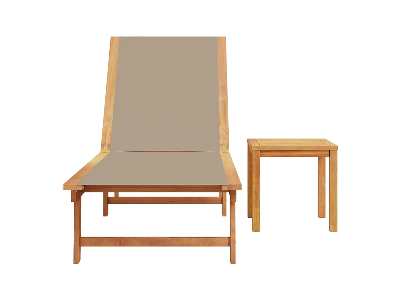 Taupe chaise longue en tafel in massief acaciahout en textileen