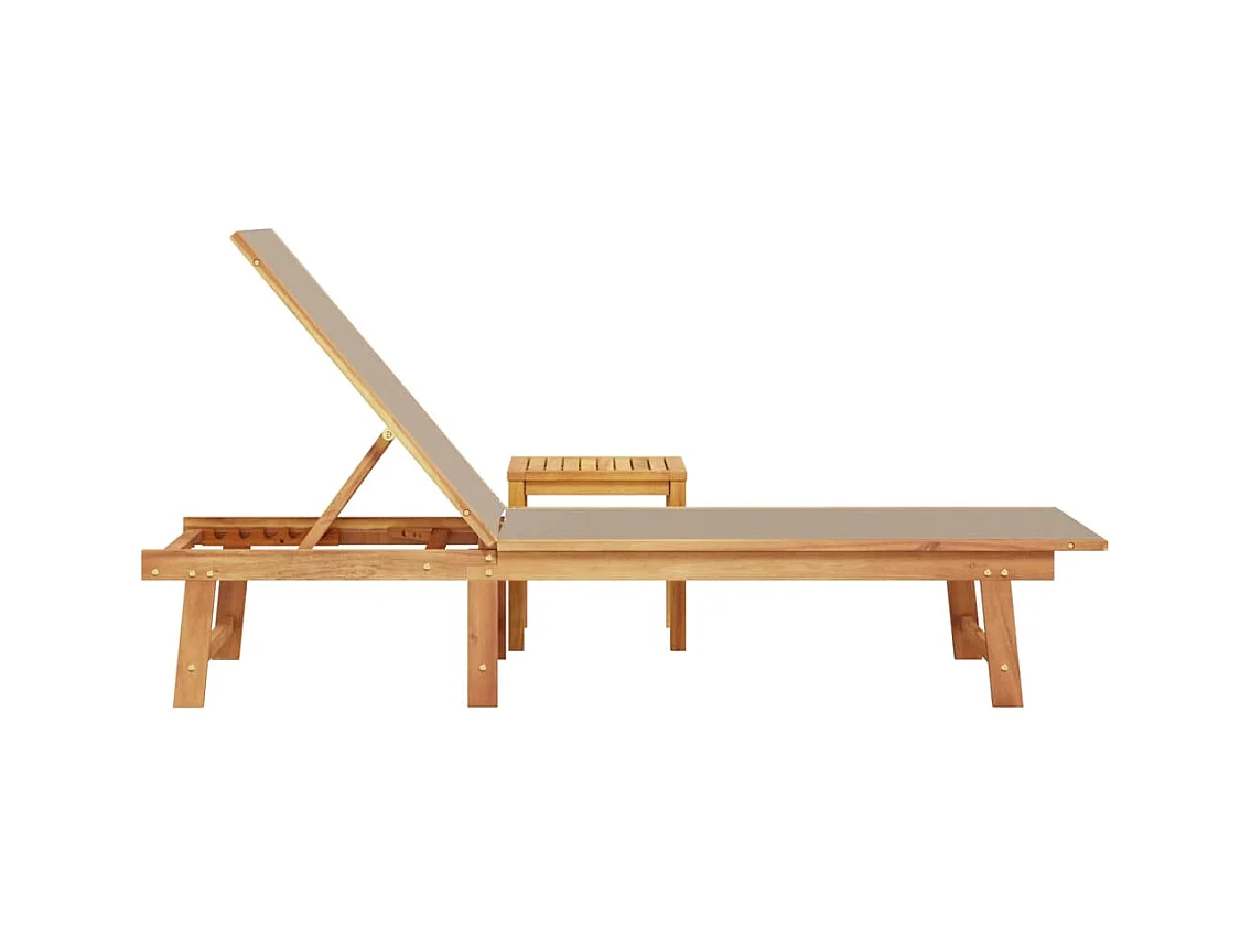 Taupe chaise longue en tafel in massief acaciahout en textileen