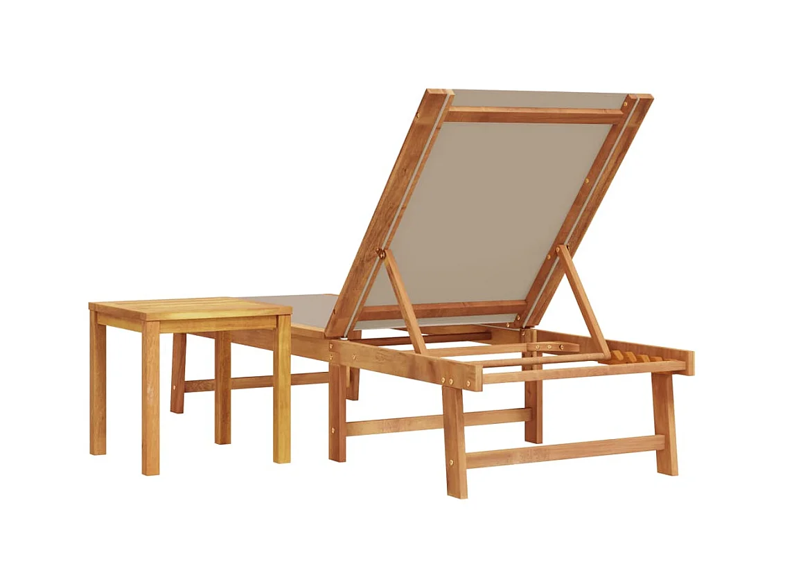 Taupe chaise longue en tafel in massief acaciahout en textileen