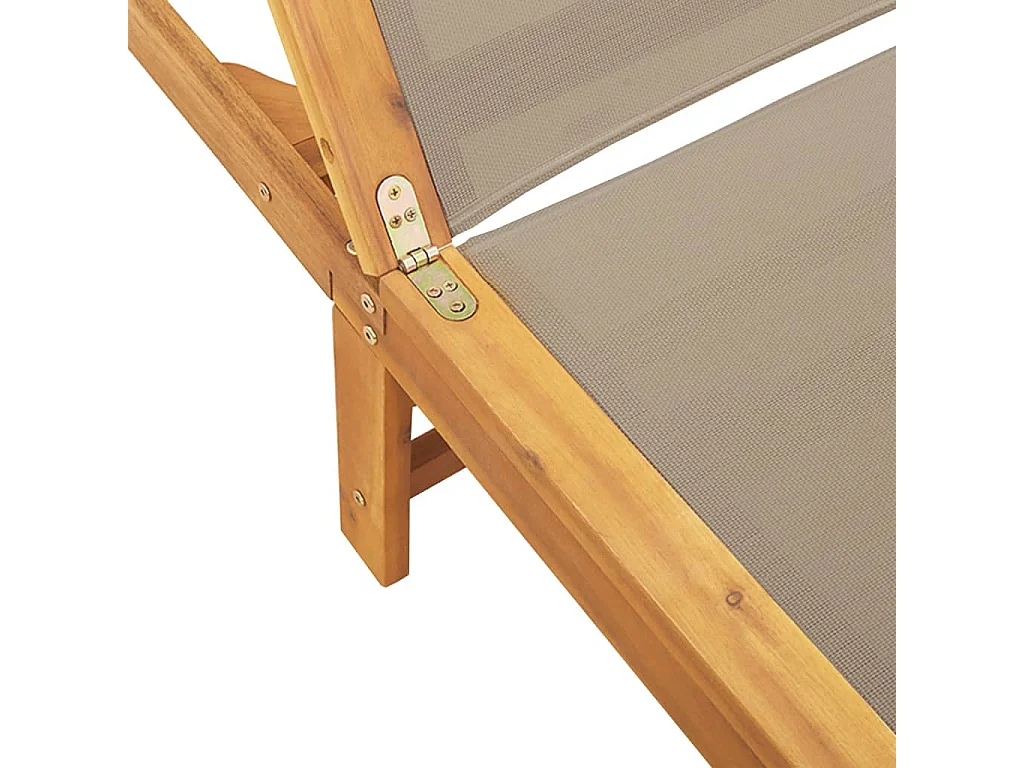 Taupe chaise longue en tafel in massief acaciahout en textileen