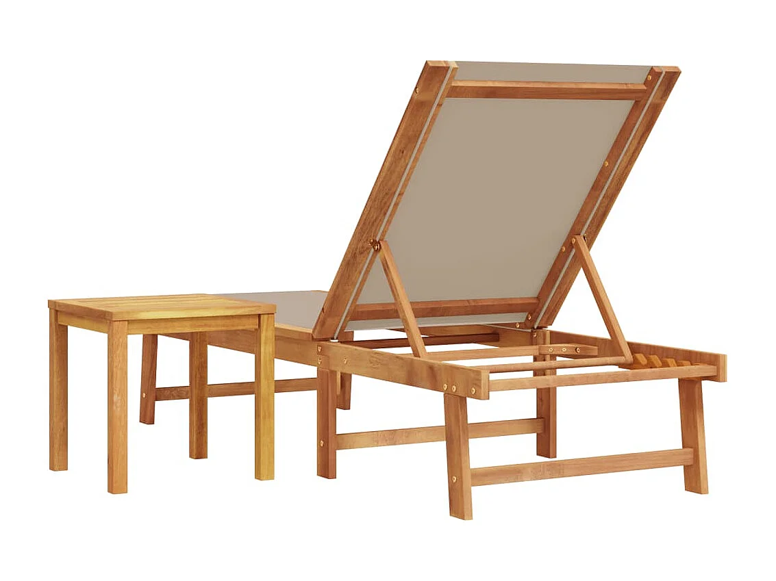 Chaise longue e tavolo color tortora in legno massello di acacia e textilene