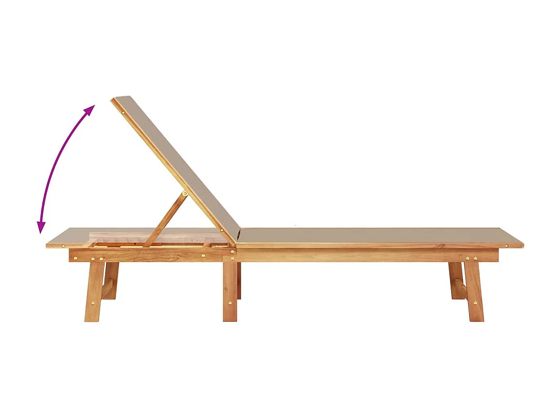 Chaise longue e tavolo color tortora in legno massello di acacia e textilene