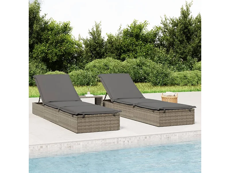 stuk chaise longue met grijs kussen 201x55x62cm geweven hars