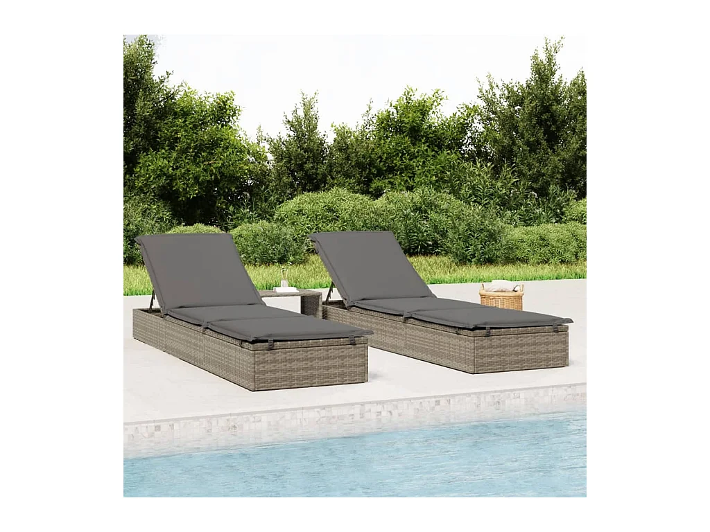 chaise longue con cojín gris 201x55x62cm resina tejida