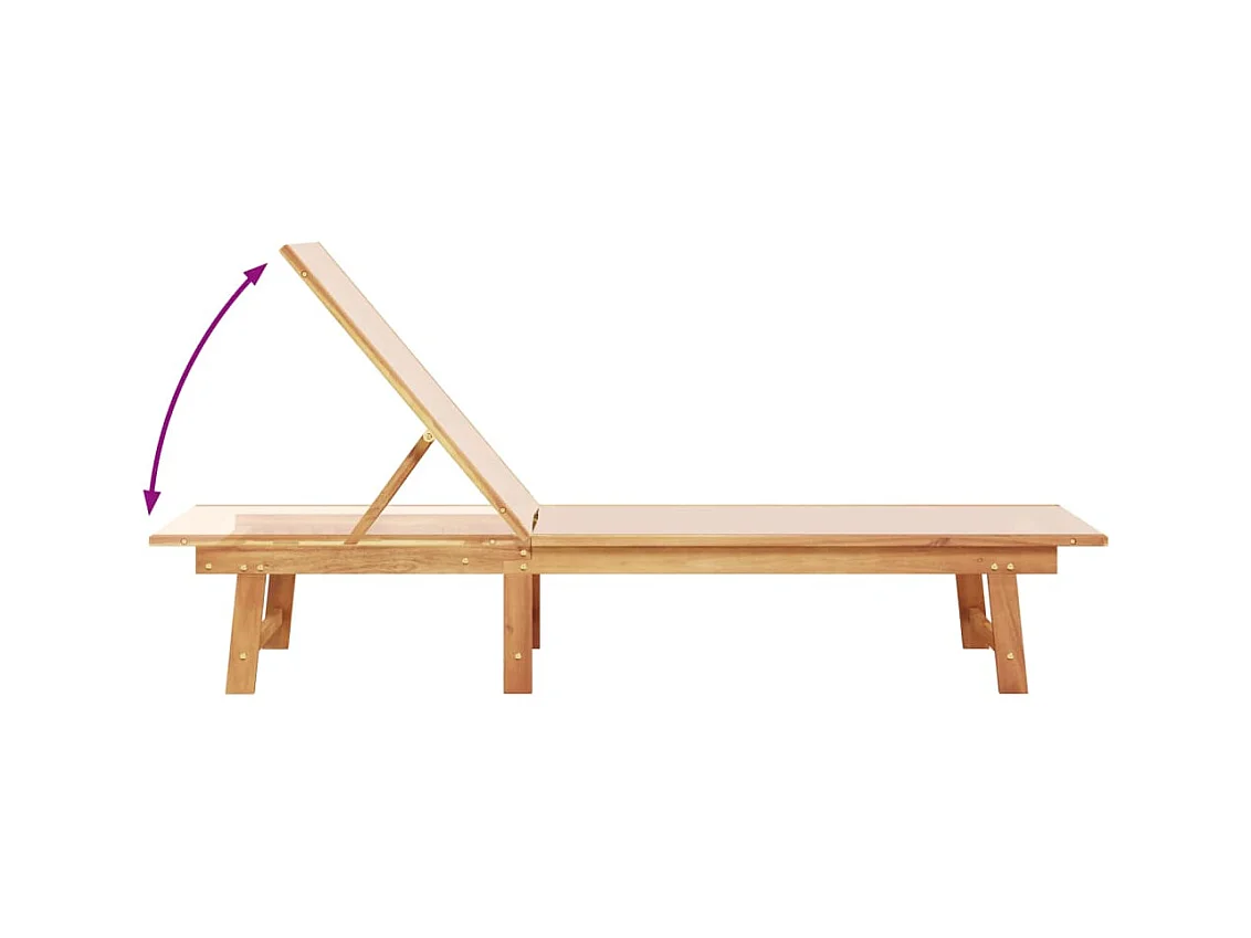 Set van 2 ligstoelen in crème, massief acaciahout en textileen