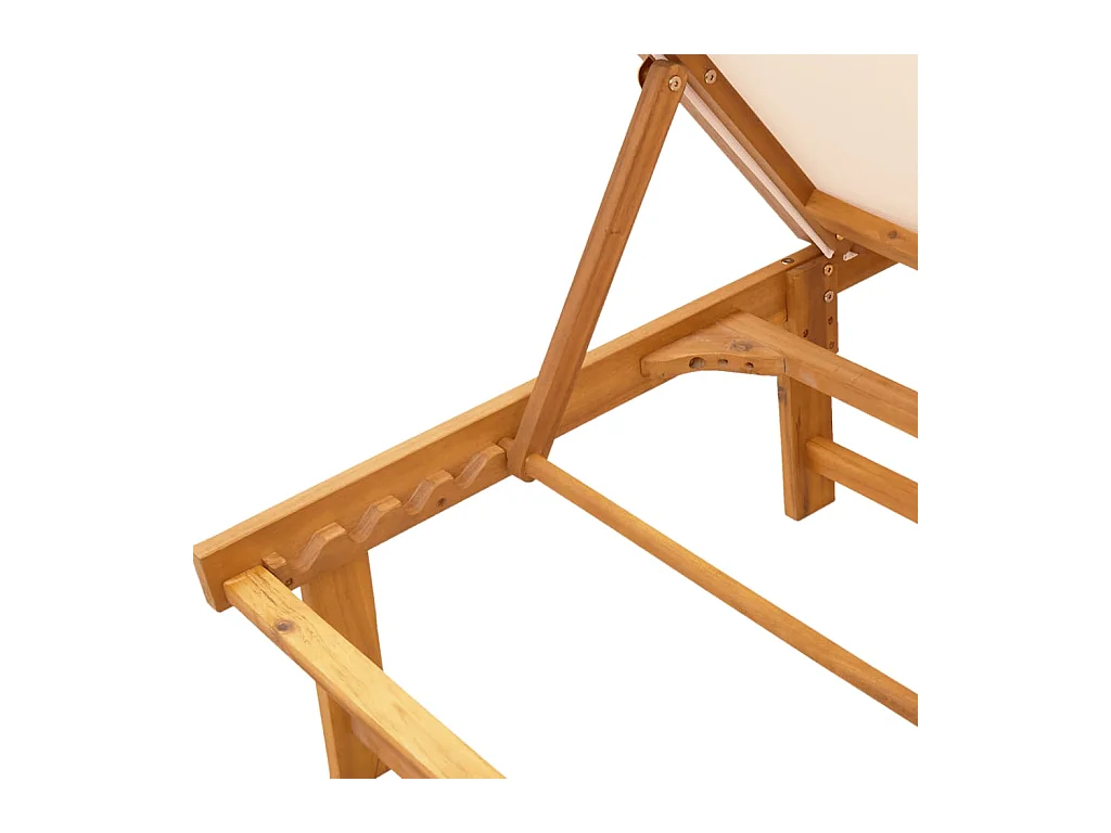 Set van 2 ligstoelen in crème, massief acaciahout en textileen