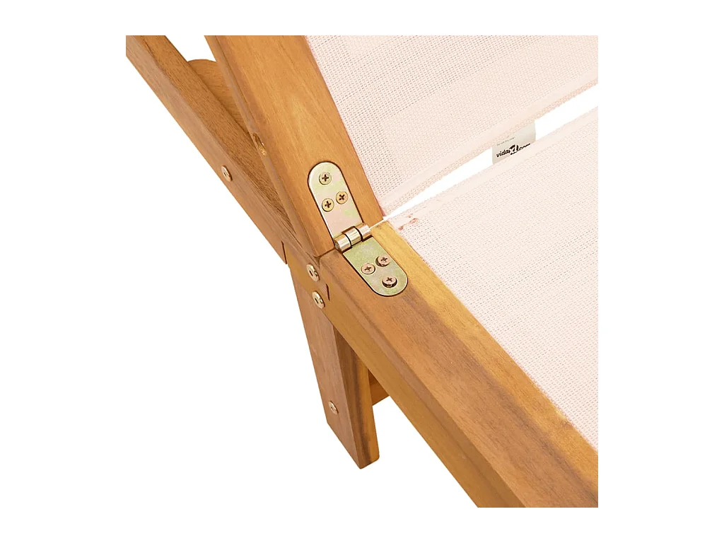 Set van 2 ligstoelen in crème, massief acaciahout en textileen