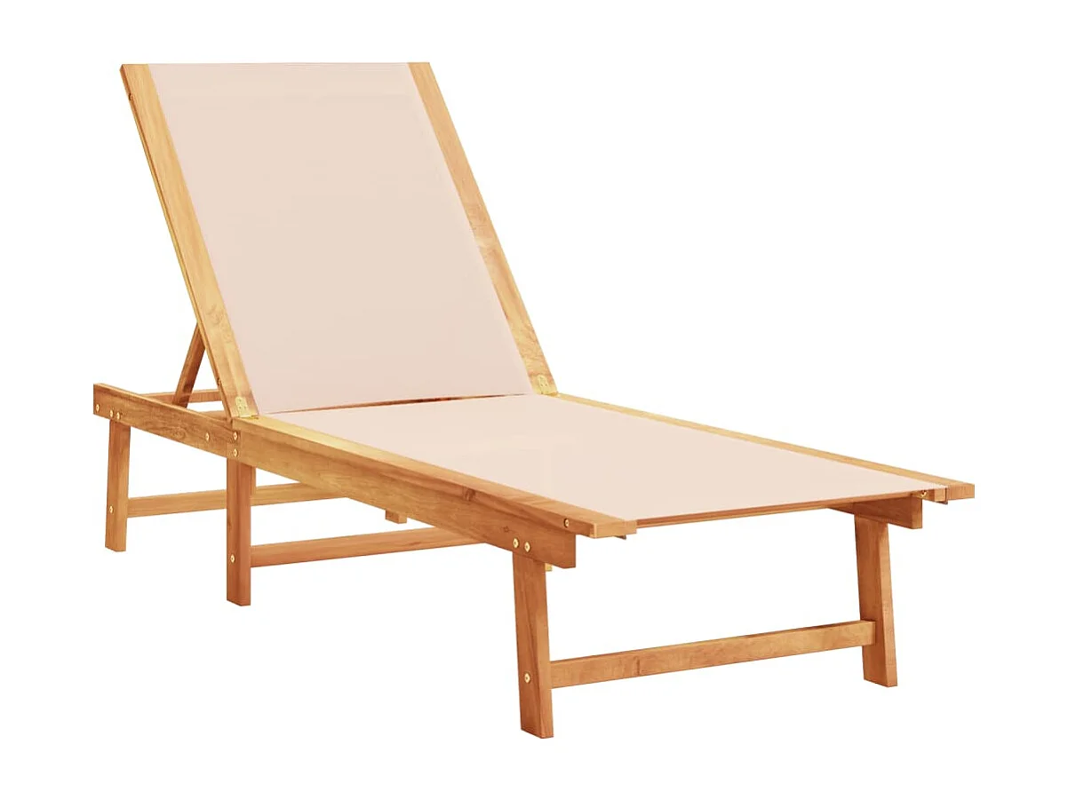 Conjunto de 2 tumbonas en color crema, madera maciza de acacia y textilene.