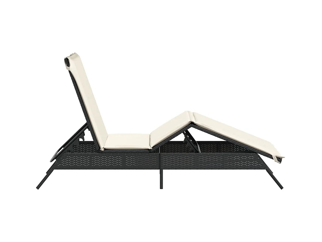 Chaise longue met zwart kussen van geweven hars