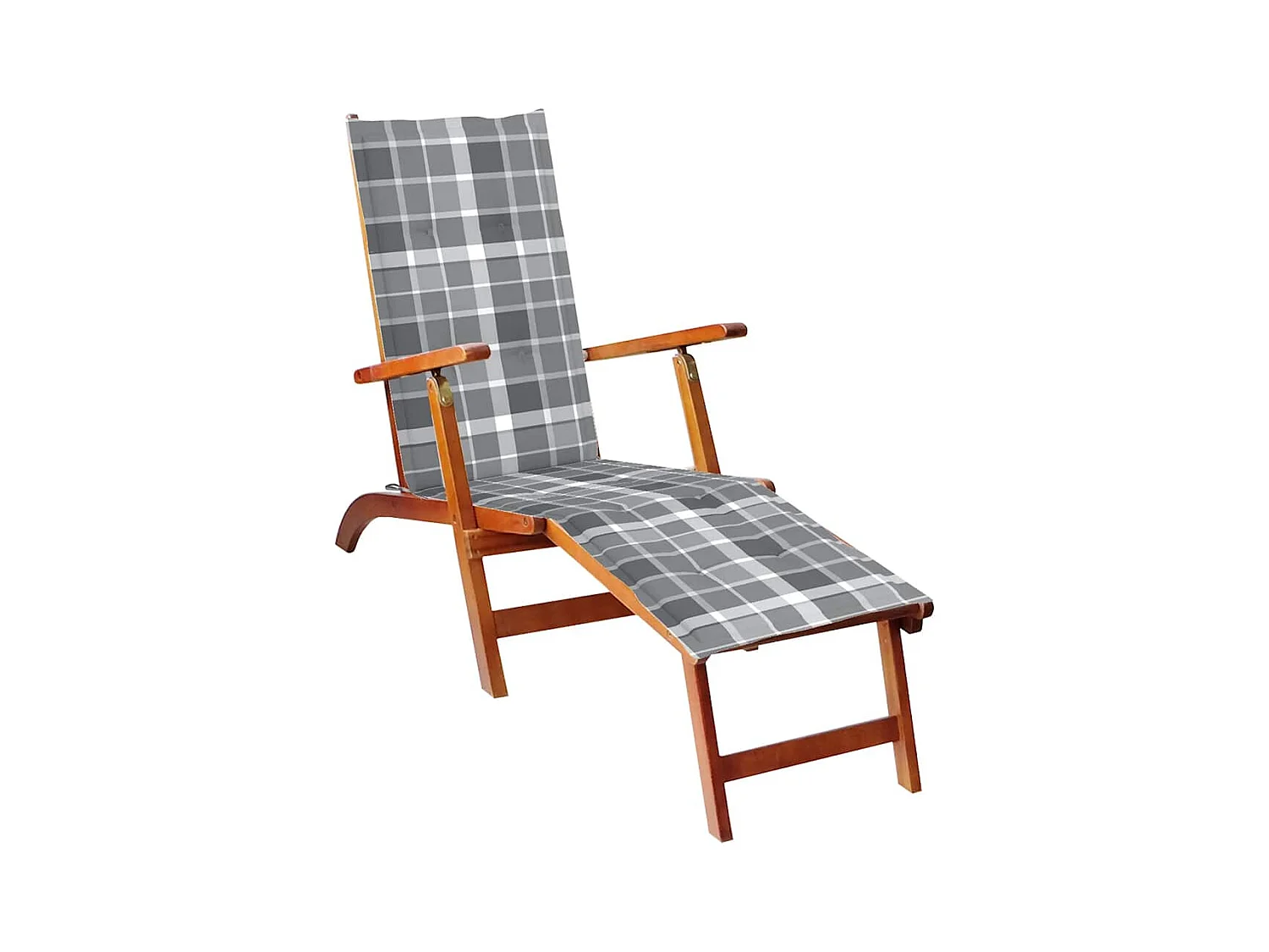 Chaise longue d'extérieur repose-pied et coussin Acacia solide