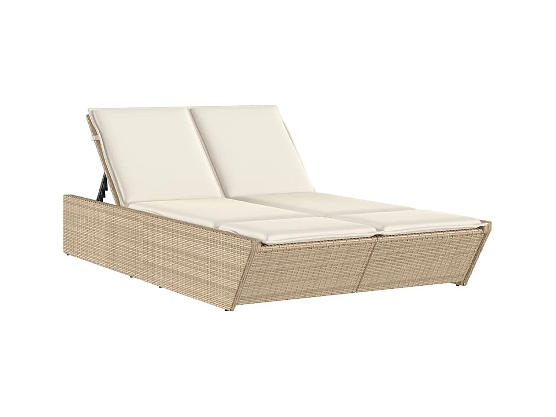 Dubbele chaise longue met beige kunsthars rieten kussens