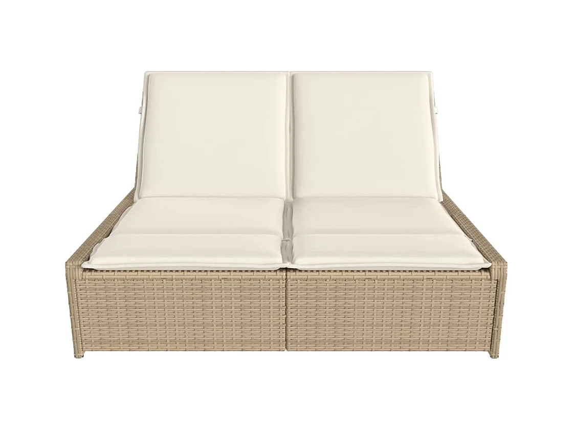 Dubbele chaise longue met beige kunsthars rieten kussens