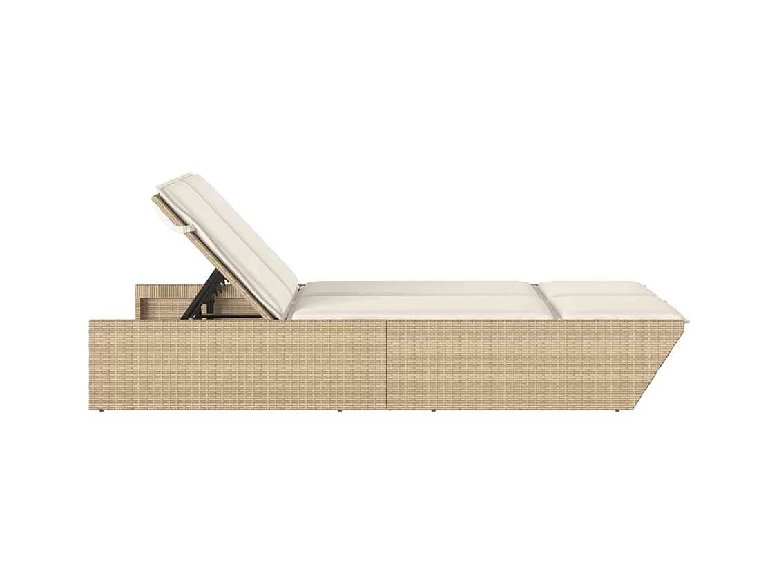 Dubbele chaise longue met beige kunsthars rieten kussens