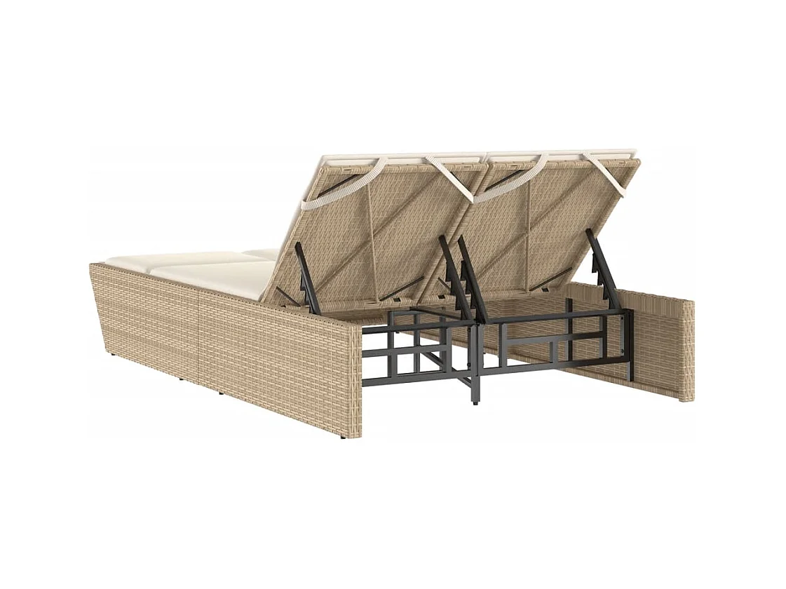 Dubbele chaise longue met beige kunsthars rieten kussens