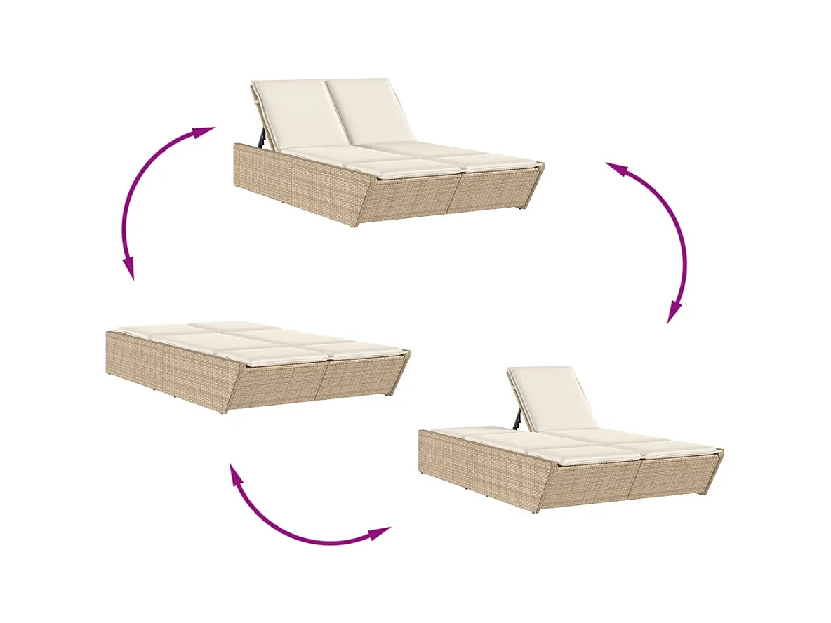 Dubbele chaise longue met beige kunsthars rieten kussens