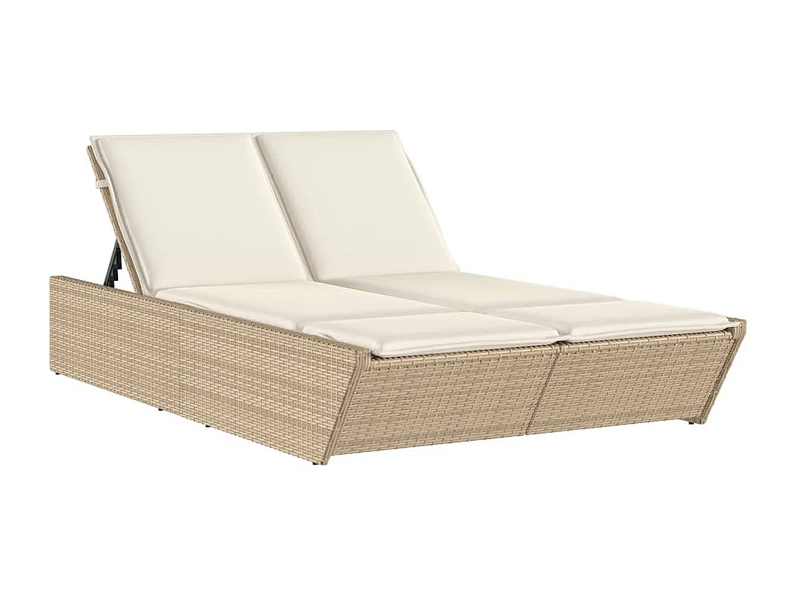 Chaise longue doppia con cuscini in vimini di resina beige