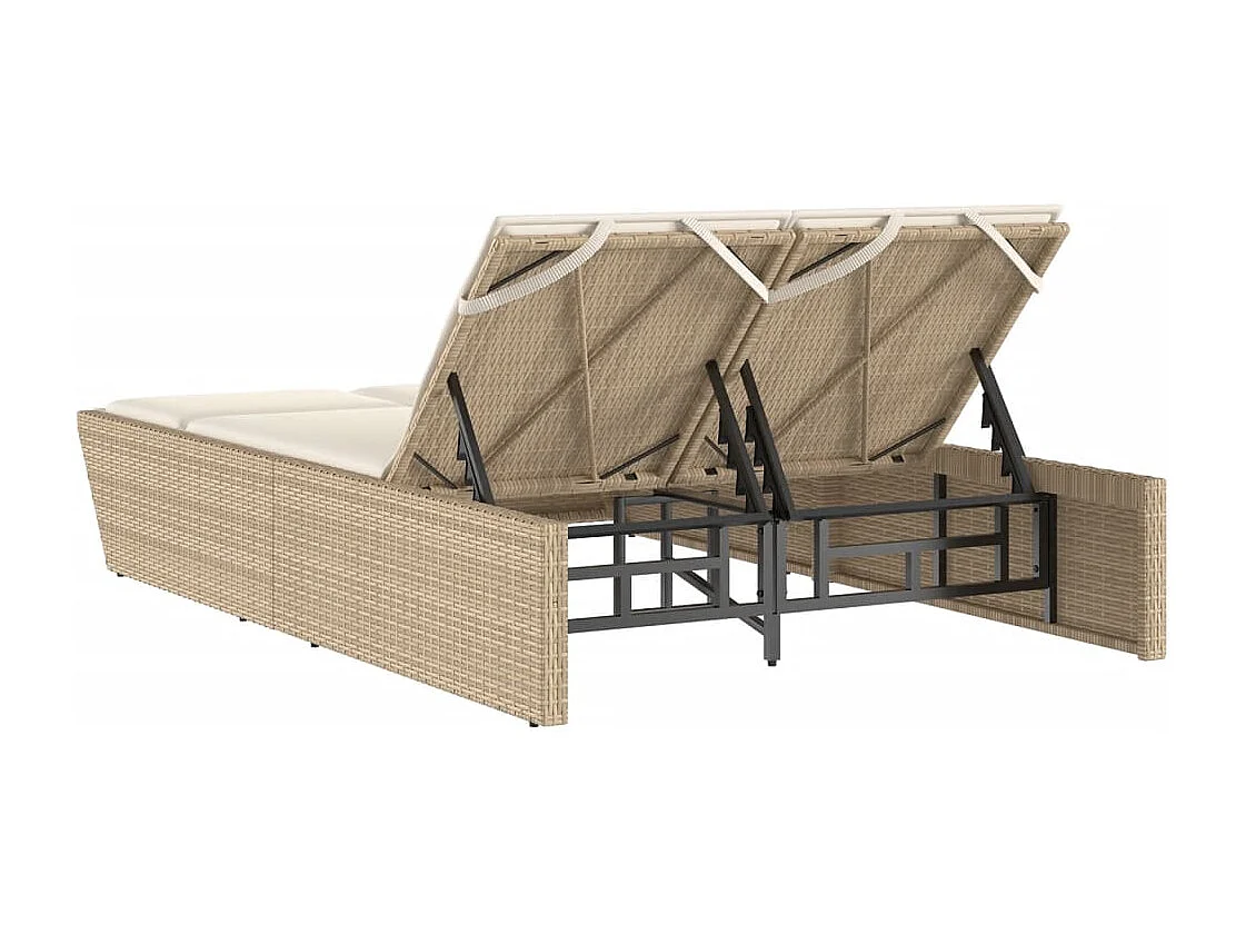 Chaise longue doppia con cuscini in vimini di resina beige