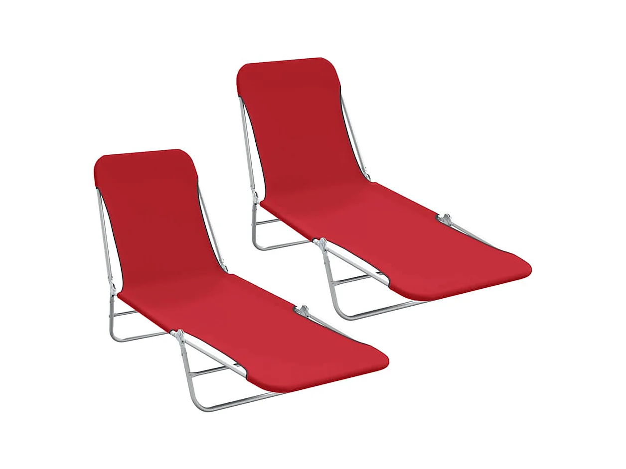 Juego de 2 tumbonas plegables de acero y tela roja
