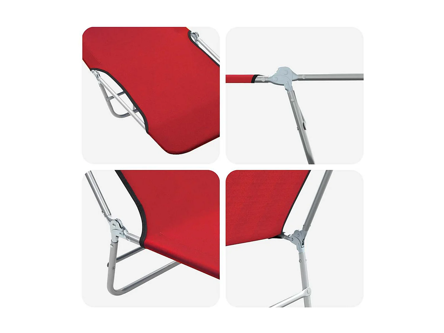 Set di 2 sedie a sdraio pieghevoli in acciaio e tessuto rosso