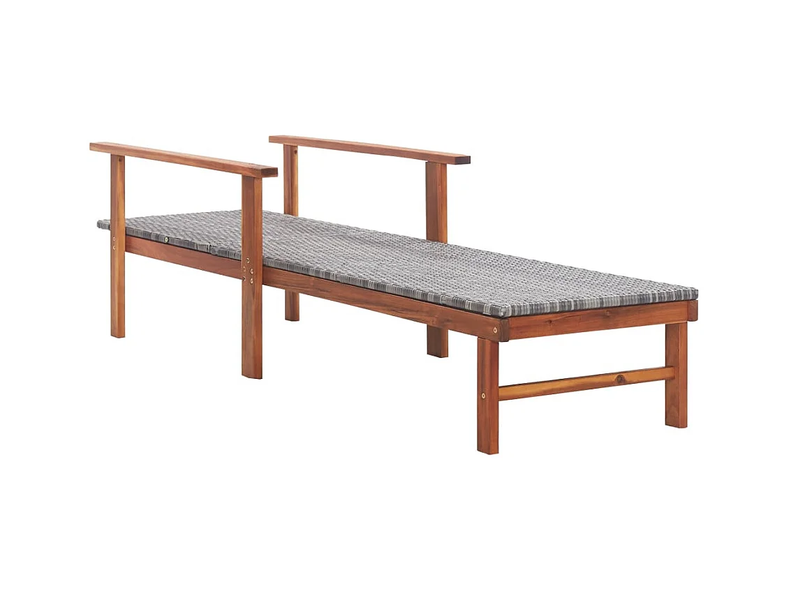Chaise longue Résine tressée et bois d'acacia massif Gris