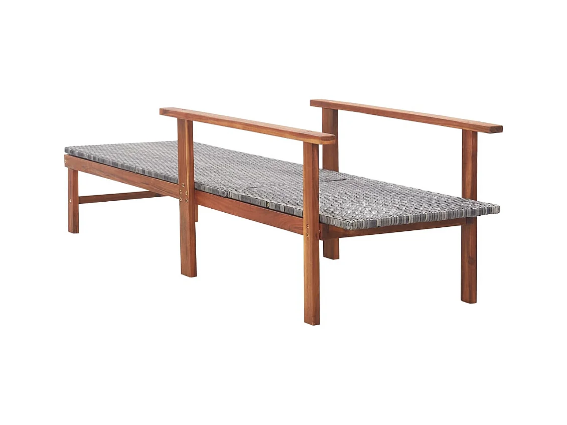 Chaise longue Résine tressée et bois d'acacia massif Gris