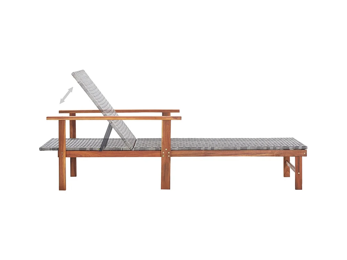 Chaise longue Résine tressée et bois d'acacia massif Gris
