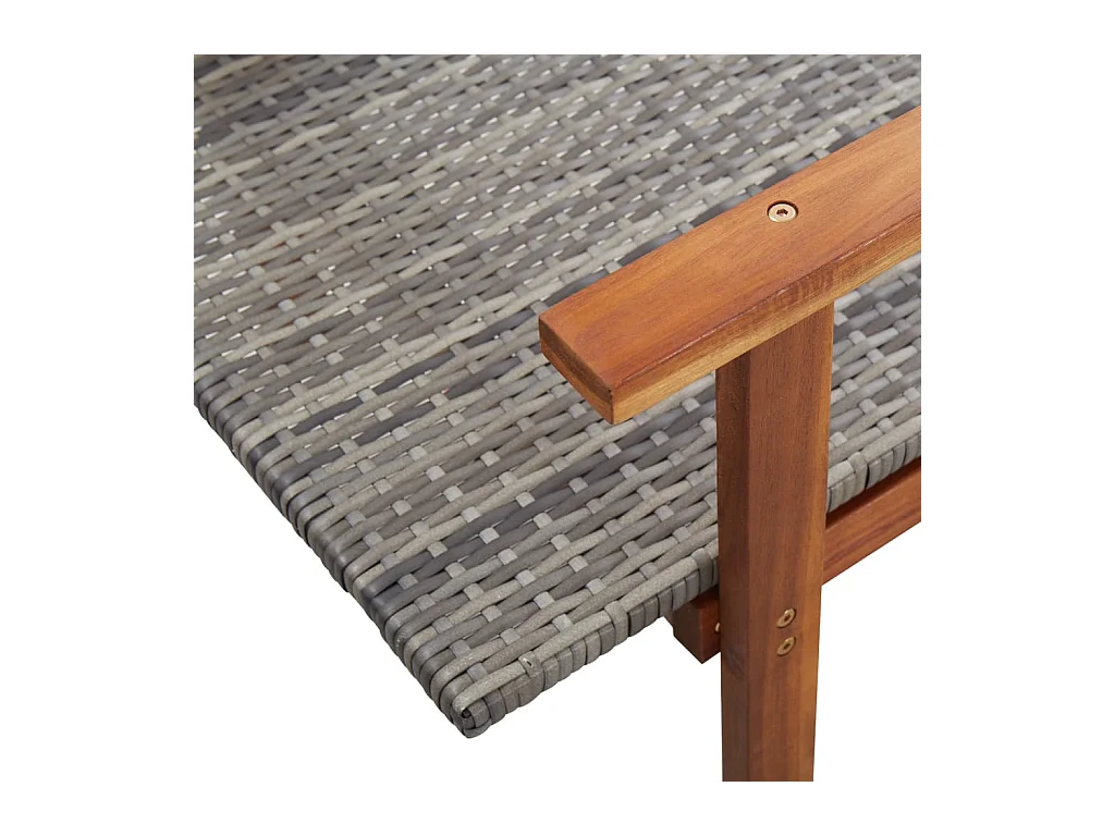 Chaise longue Résine tressée et bois d'acacia massif Gris