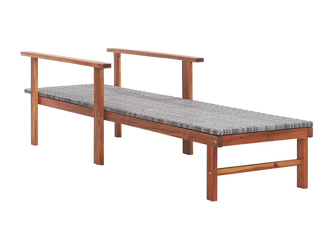 Chaise longue Résine tressée et bois d'acacia massif Gris