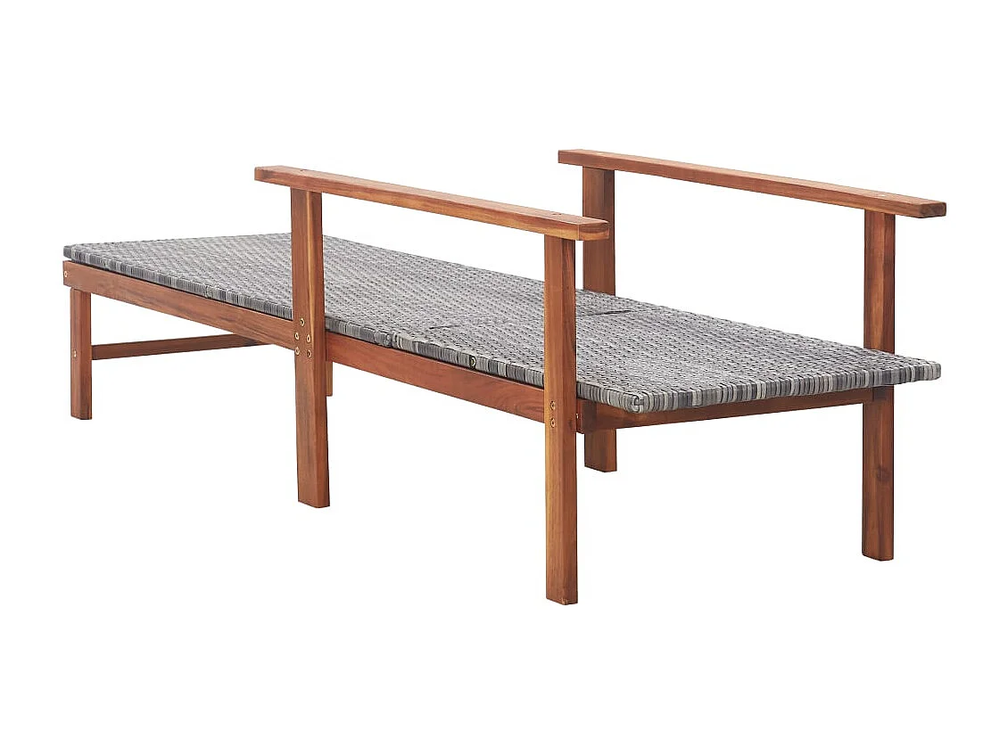 Chaise longue Résine tressée et bois d'acacia massif Gris