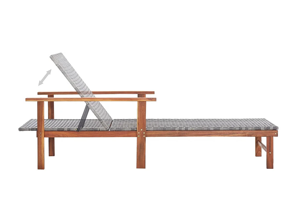 Chaise longue Résine tressée et bois d'acacia massif Gris