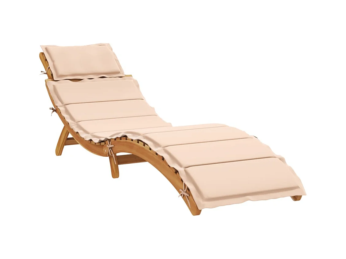 Chaise longue con cojín beige de madera maciza de acacia