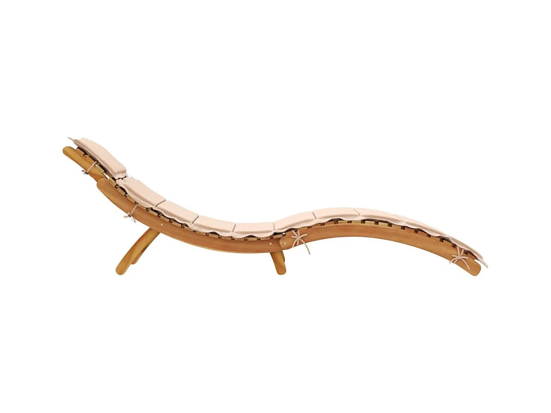 Chaise longue con cojín beige de madera maciza de acacia
