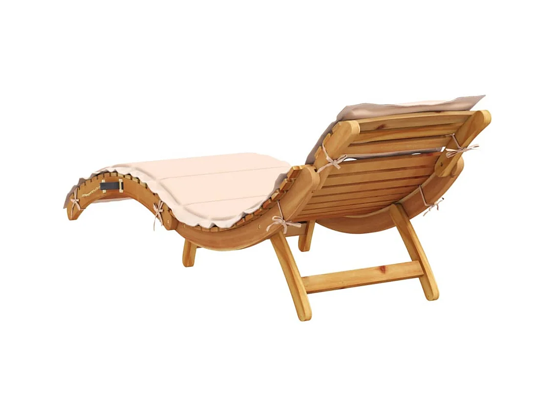 Chaise longue con cojín beige de madera maciza de acacia