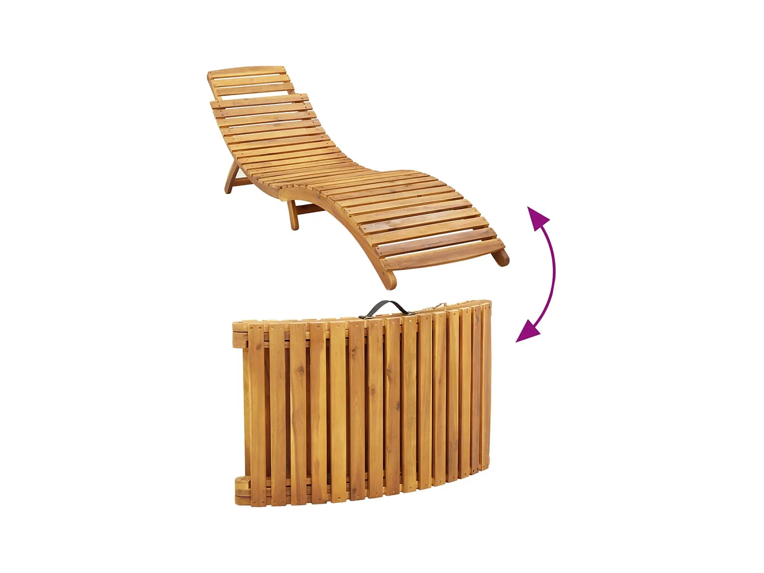 Chaise longue con cojín beige de madera maciza de acacia