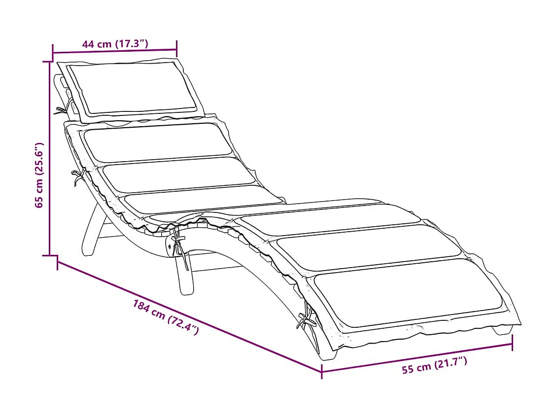 Chaise longue con cojín beige de madera maciza de acacia