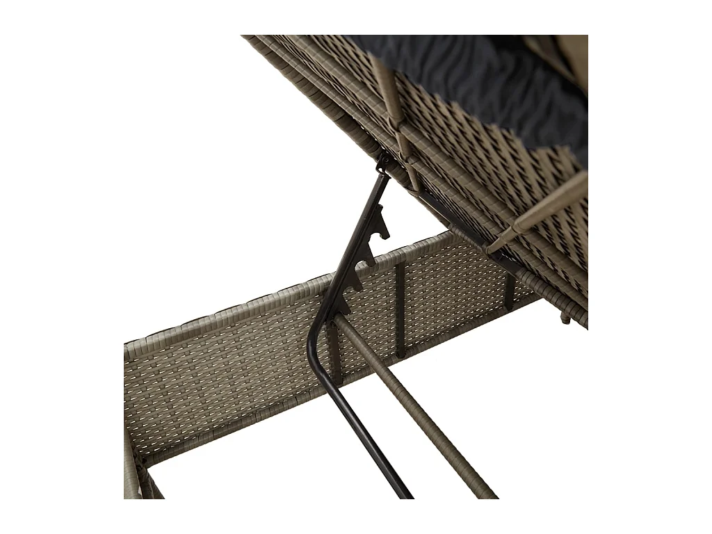 Chaise longue con mesa y cojín de resina tejida gris