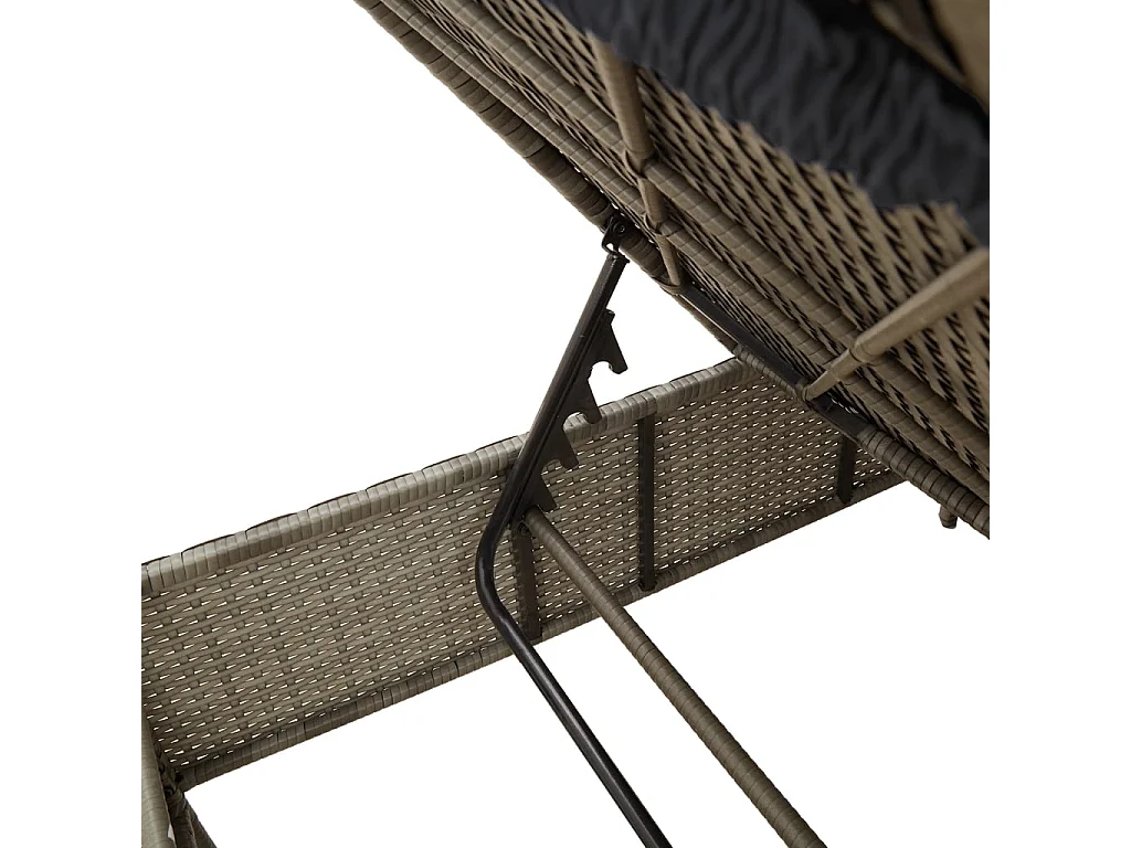 Chaise longue con mesa y cojín de resina tejida gris