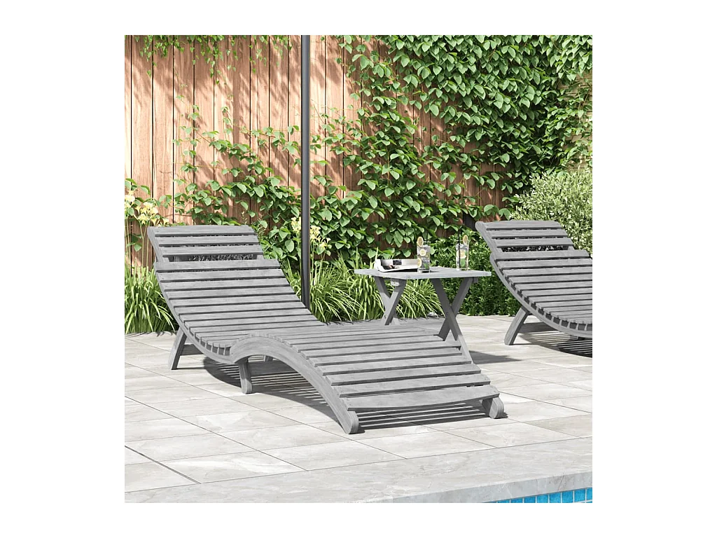 Chaise longue gris 184x55x64 cm bois massif d'acacia