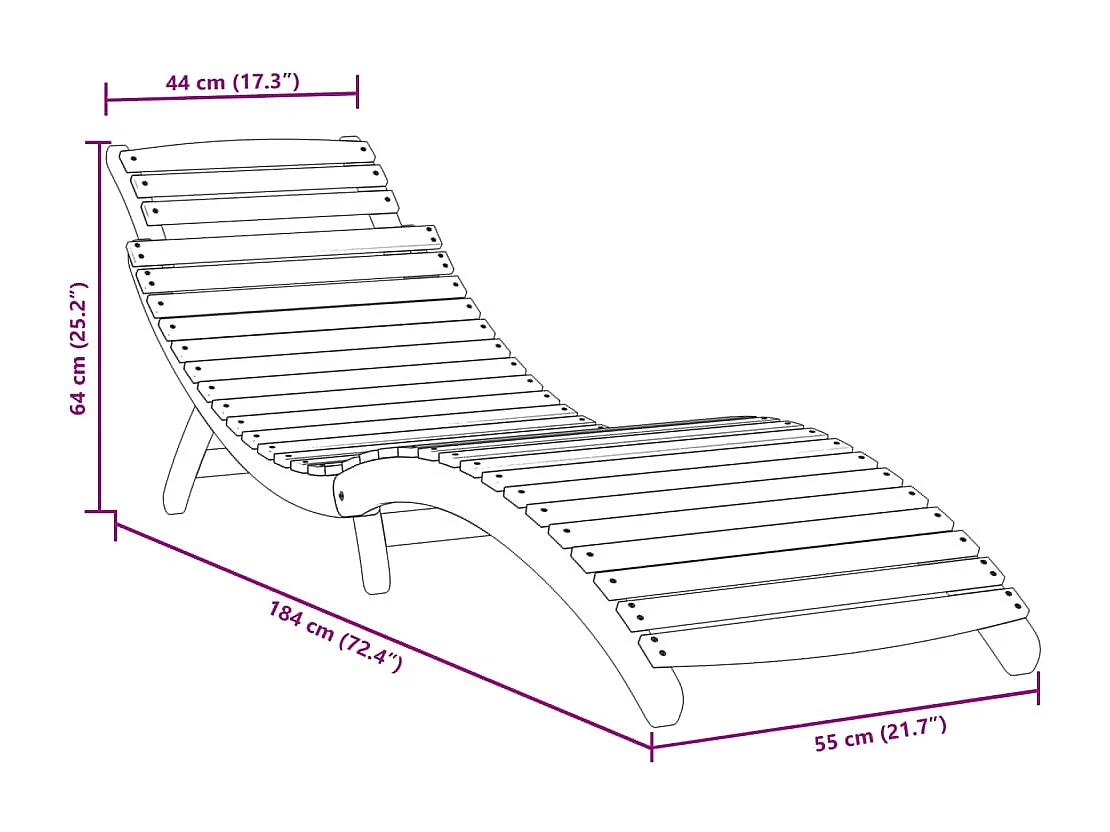 Chaise longue gris 184x55x64 cm bois massif d'acacia