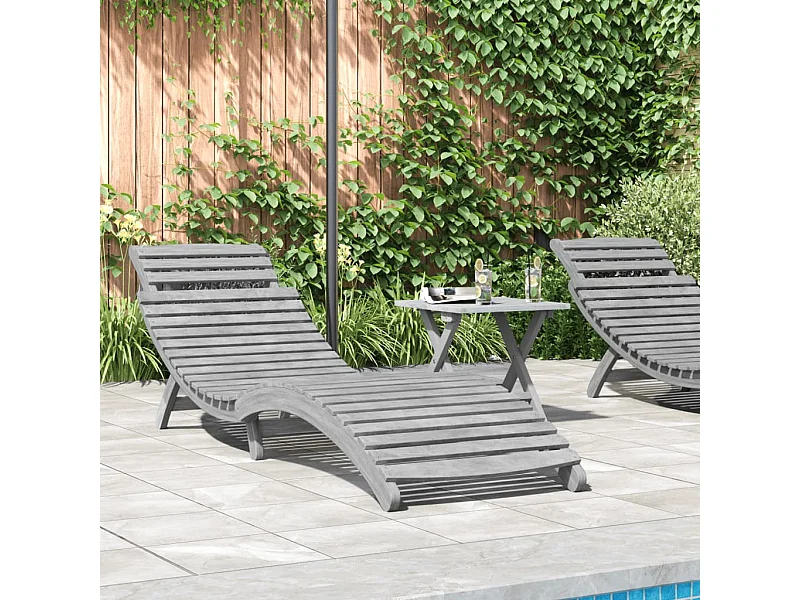 Chaise longue gris 184x55x64 cm bois massif d'acacia