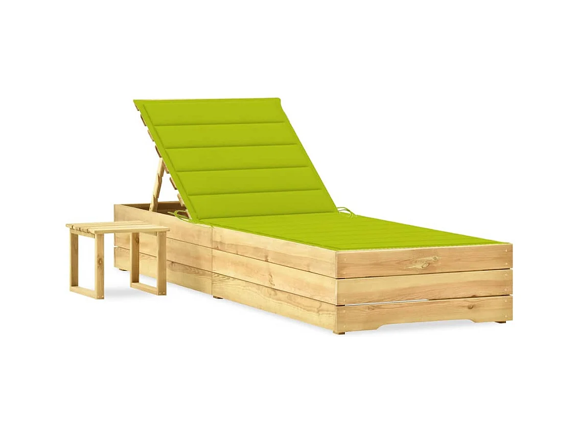 Chaise longue de jardin avec table et coussin Pin imprégné