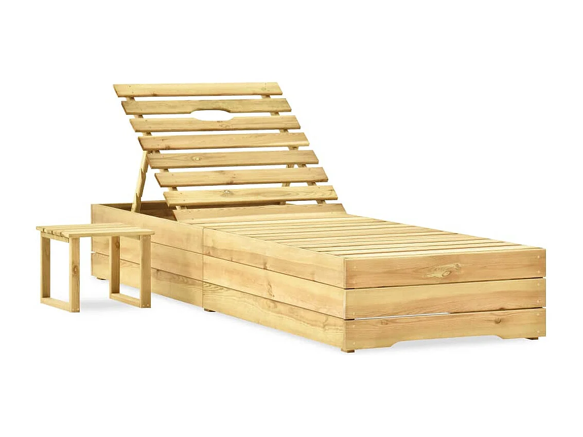 Chaise longue de jardin avec table et coussin Pin imprégné