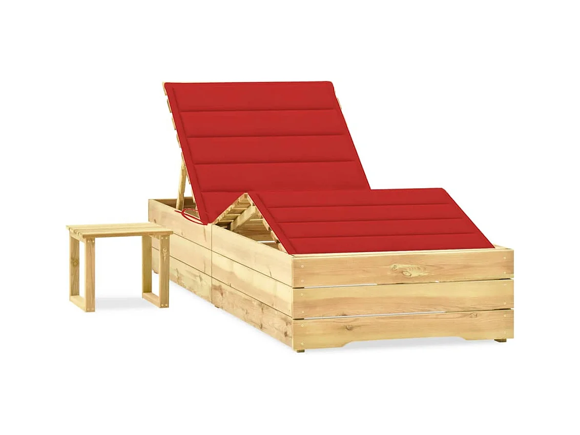Chaise longue de jardin avec table et coussin Pin imprégné