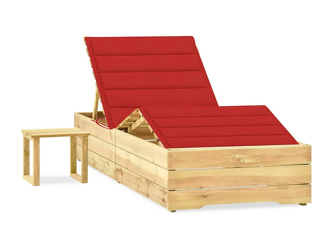 Chaise longue de jardin avec table et coussin Pin imprégné