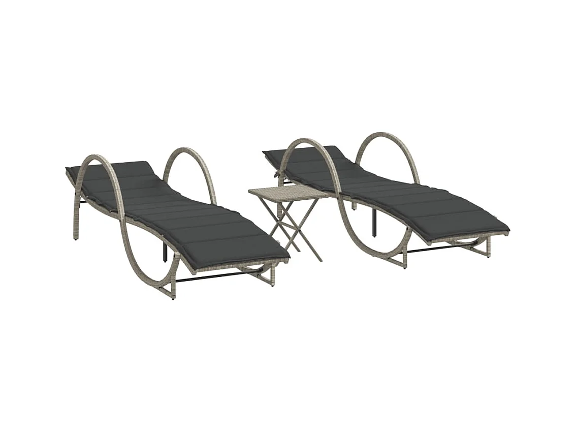 Set van 2 ligstoelen met lichtgrijze tafel in gevlochten hars