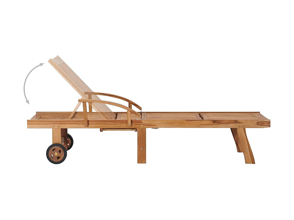 Chaise longue avec table et coussin Bois de teck solide