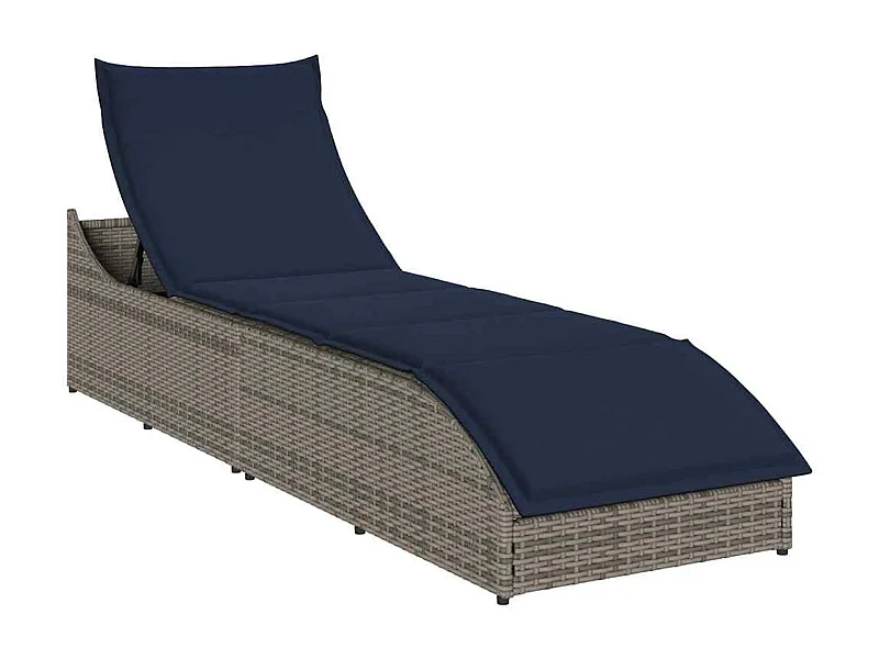 Chaise longue pliante coussin et rangement gris résine tressée