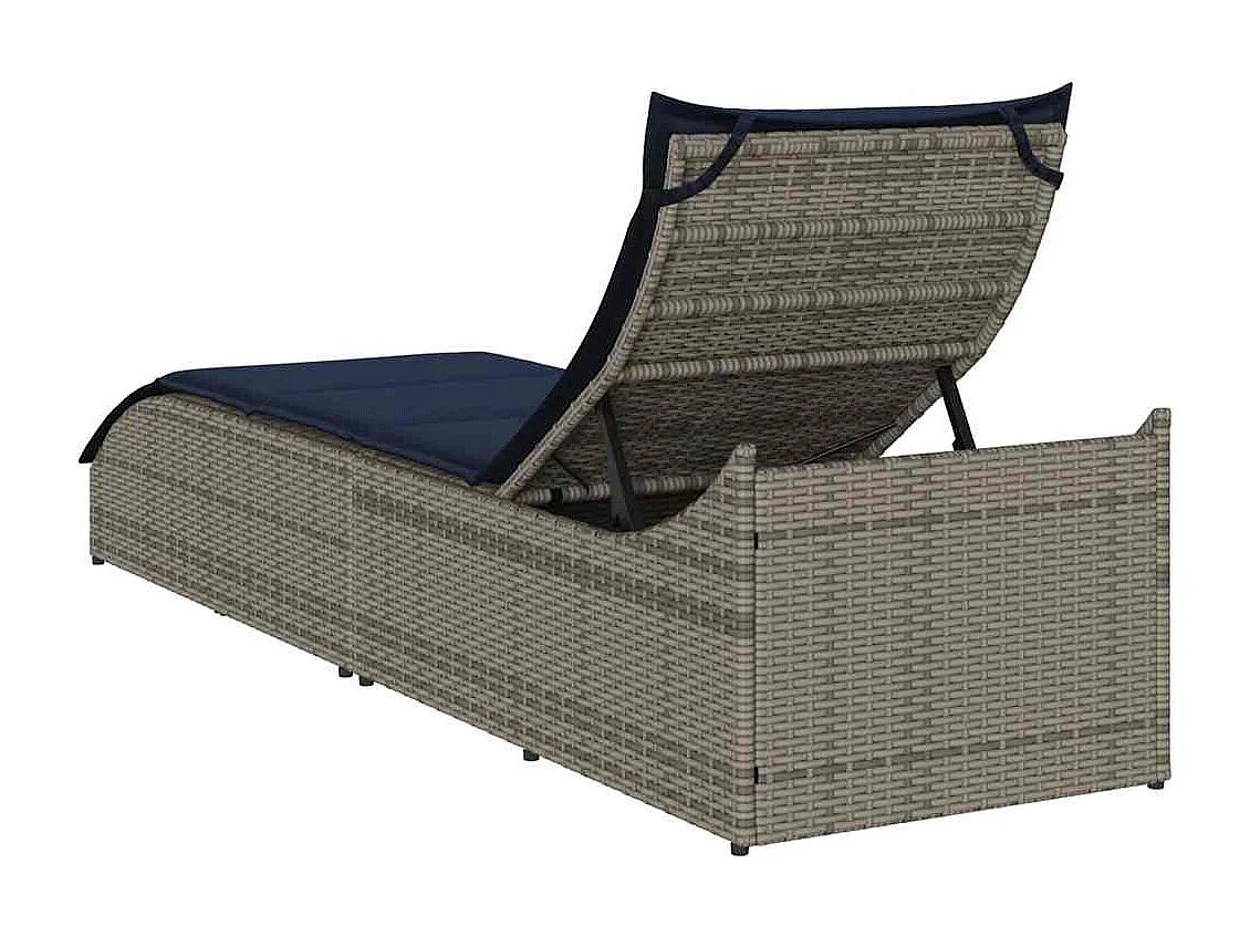 Sillón plegable con cojín y almacenaje en resina tejida color gris